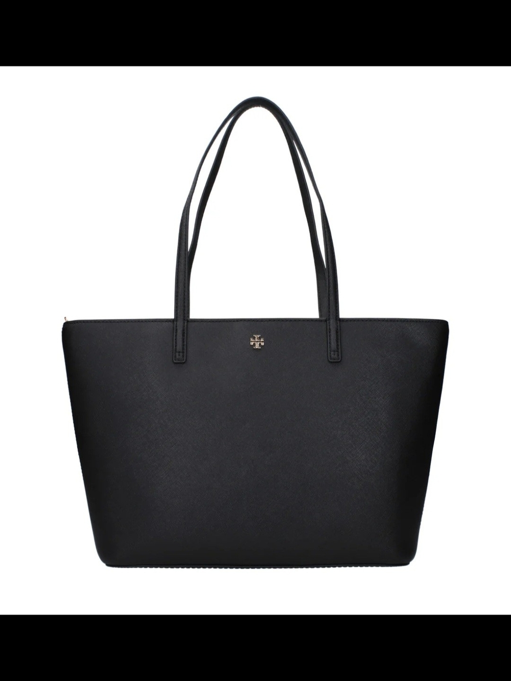 Tory Burch Black Saffiano Leather Tote with Gold Logo